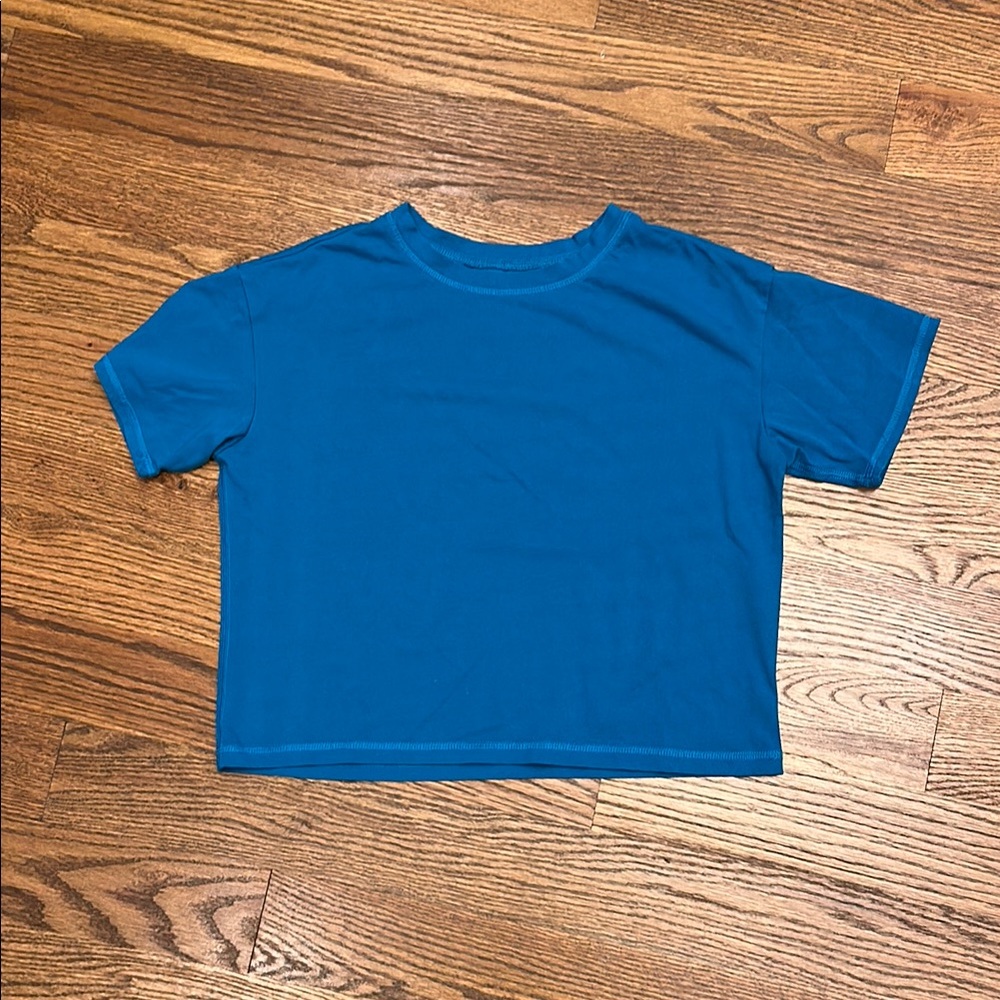 EUC Hanna Andersson Cropped Blue Short Sleeve Tee; 12